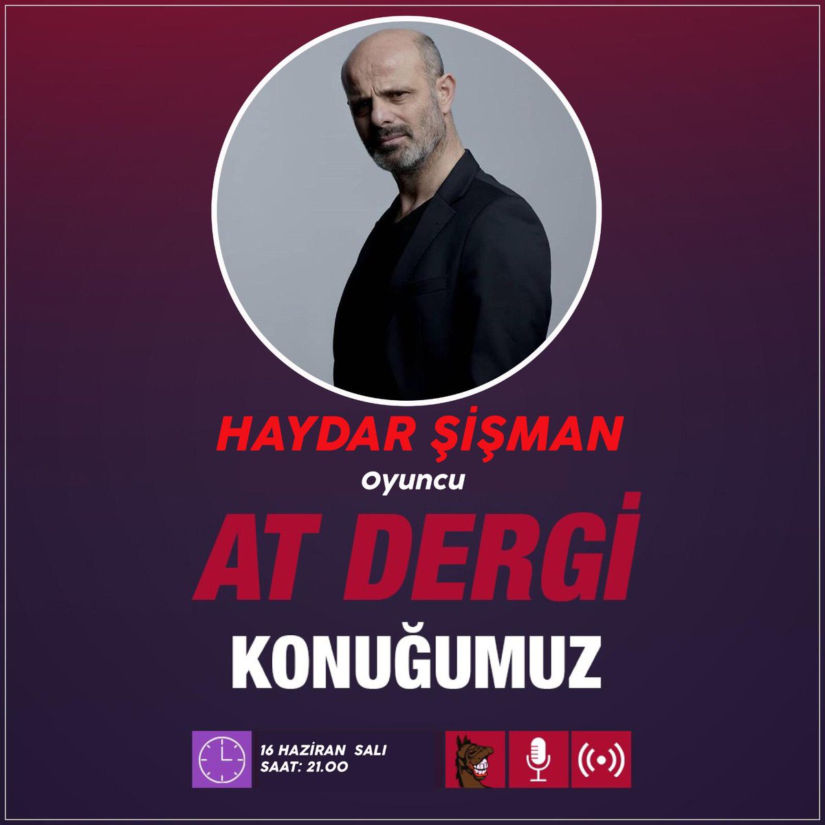 Merhaba değerli At Dergi okuyucuları. İnstagram canlı yayınlarımız devam ediyor. 16 Haziran Salı günü saat 21:00'de oyuncu Haydar Şişman instagram canlı yayın konuğumuz olacaktır. Kaçırmayın
@HaydarSisman

#haydarşişman
#AtDergi