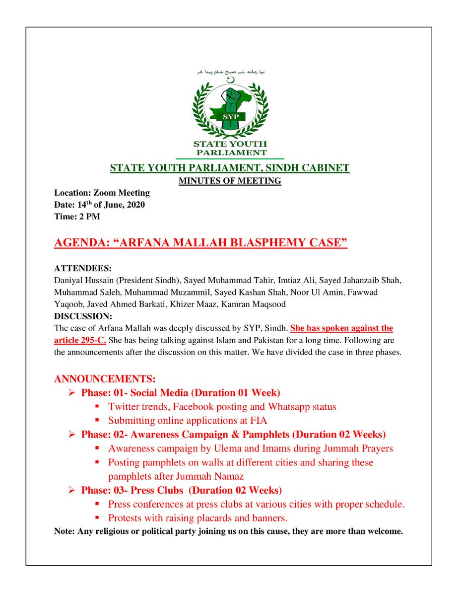 A7Raza's tweet photo. Demands of SYP - Sindh on Arfana Mallah Case ... Be ready SYPians to deal with difficult situations at all times.
#join_Syp
@ShaheerSialvi @DHussain340 @MSalman164 @MuZY_95 @AdvNoorHussain5 https://t.co/KJ7t5yIuZi