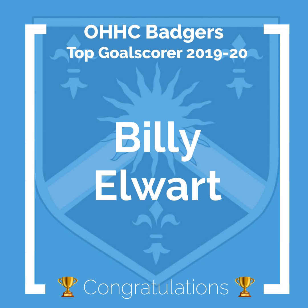 Congratulations to Billy Elwart who has won Badgers Top Goalscorer for the 19/20 season with 15 goals 🏆🎉 #OldHales #HockeyFamily