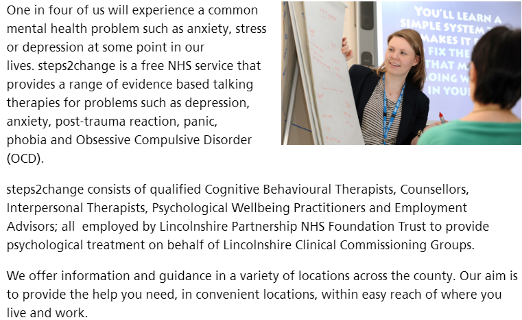 NHSLincs_TT's tweet photo. Accessing our service is quick and easy. You can self-refer without the need to contact your GP or other healthcare professionals β‘οΈ https://t.co/ARrRJlvSfQ
If you prefer, you can speak to your GP first and they will be able to refer you to #steps2change #Lincolnshire https://t.co/RS7SXvwNG2