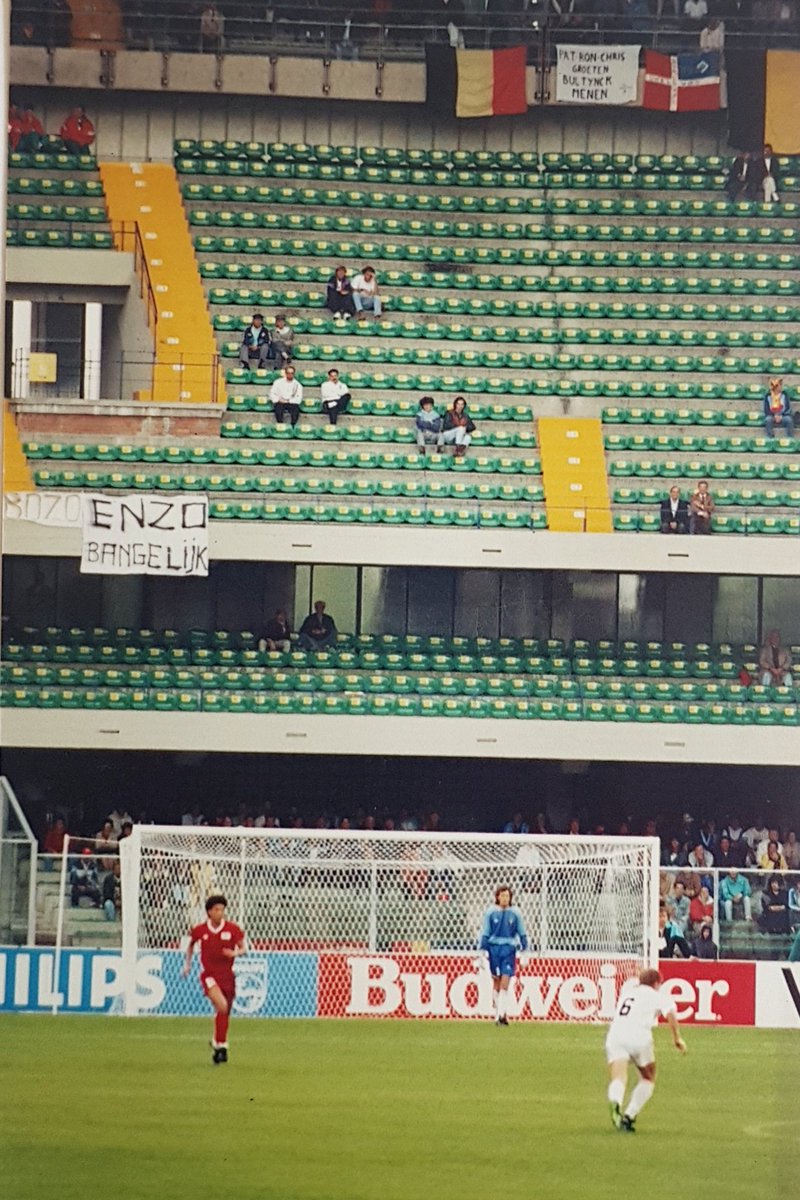 The next day was our third live match in 3 consecutive days in three different cities.  #Belgium v  #SouthKorea in Verona. This was pretty sparsely attended. Choose your own seat, so got down at pitch level to take a pic of a  #Belgium goal in a routine 2-0 win.  #Italia90