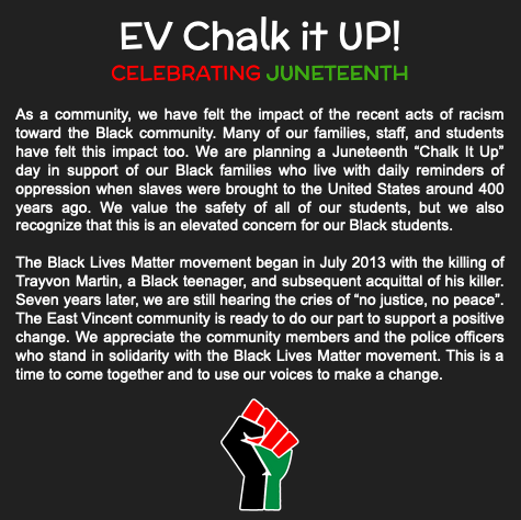 OwenJRobertsEV's tweet photo. EV Stay Connected Challenge: Juneteenth
To learn more, visit: https://t.co/vIGkNmR1dq To listen to the book Juneteenth for Mazie by Floyd Cooper visit https://t.co/eahYsAyuhg

Many thanks to @MrsLaubenstein for coordinating this week's challenge. 

#BLMatEV #WeLoveEastVincent https://t.co/0DJ65t49JL