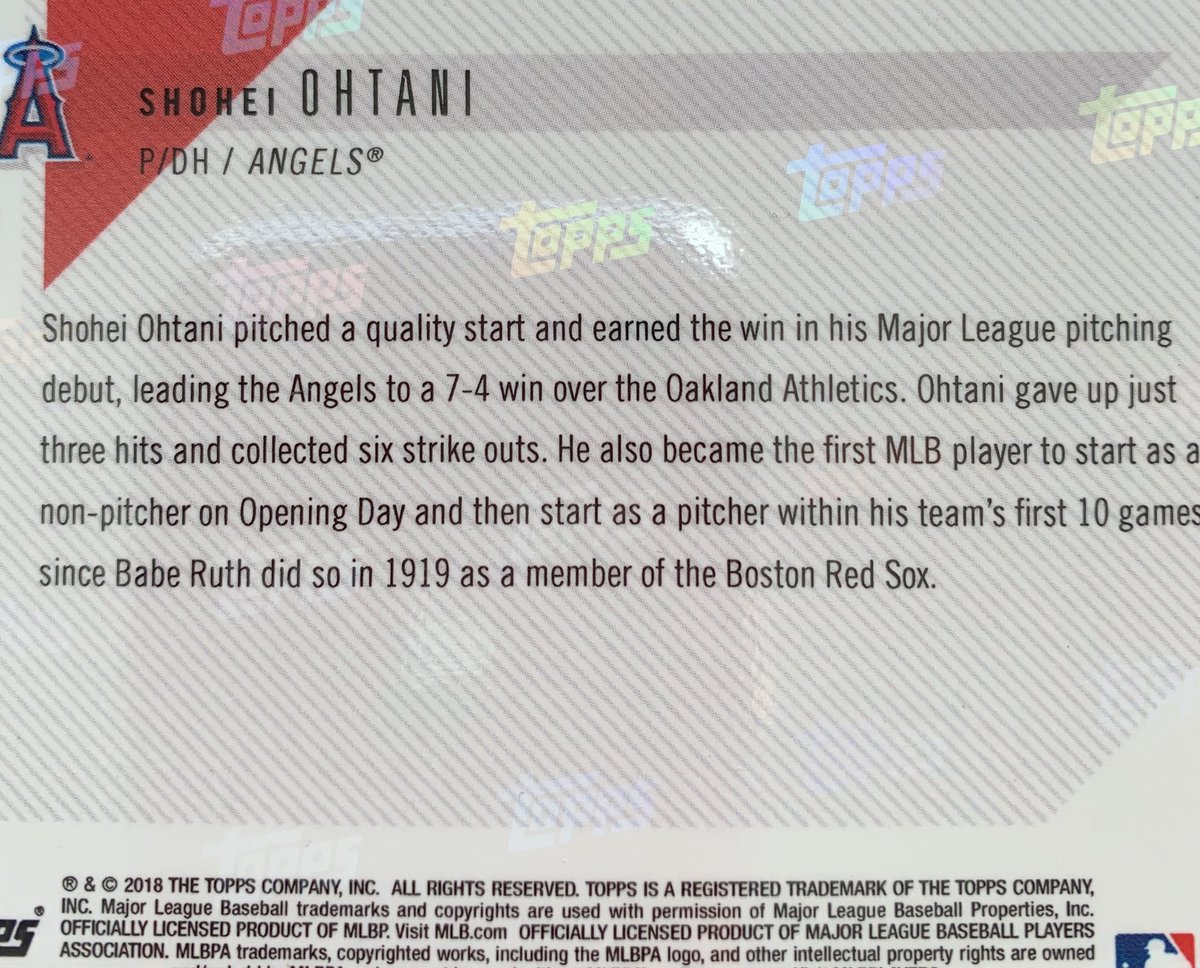 Day 87. Topps Now card commerates Ohtani’s first MLB win.