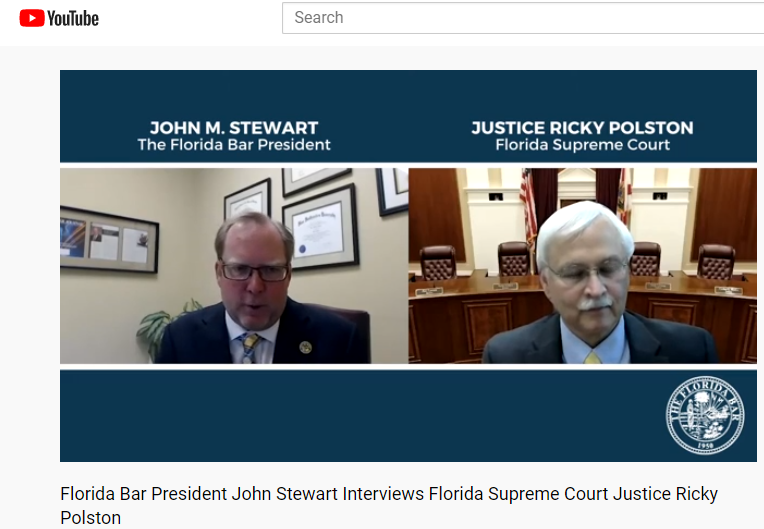 TheFlaBar's tweet photo. 2020 (VIRTUAL) FLORIDA BAR ANNUAL CONVENTION: Florida Bar President John Stewart Interviews @FLCourts Justice Ricky Polston
Justice Polston sits down w/ @FLBarPresident @THE_johnstewart to discuss technology, how COVID-19 has changed #SCOFL & much more. https://t.co/bRYdvTFhN1 https://t.co/sMRFkV8JMm