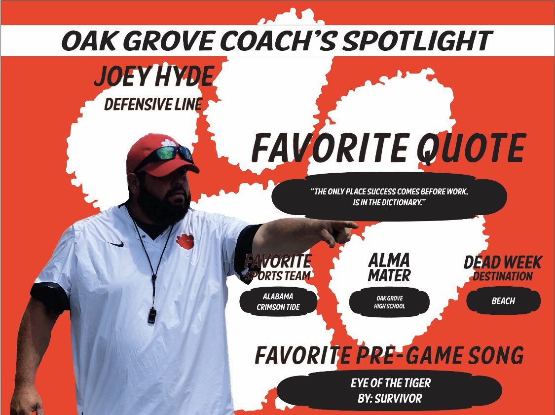 Meet our Defensive Line Coach Joey Hyde!!! <a href="/pamelabdennis/">Pam Dennis</a> @RaytheAPatOG <a href="/zglaze50/">Zac Glaze</a> <a href="/jefcoedathletic/">JEFCOED Athletics</a> <a href="/OakGroveTigers/">Oak Grove HS</a>