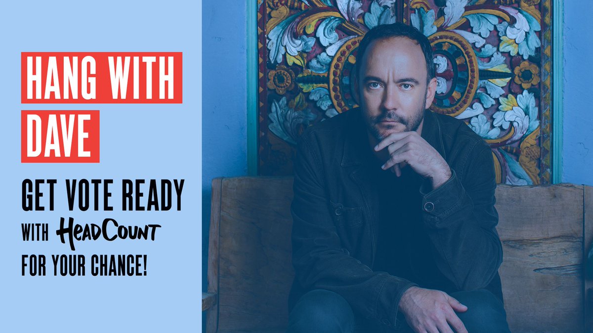 davematthewsbnd's tweet photo. Who wants to video chat with Dave? Get VOTE READY with @HeadCountOrg. Go to https://t.co/rDrGrknIVN and register to vote, check your registration status, and see who’s on your ballot. https://t.co/oTrZ4PXylF