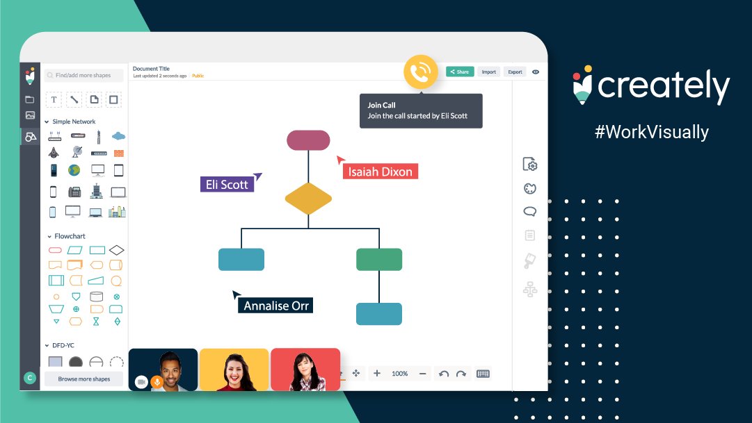 creately's tweet image. Work like you are in the same room - We&apos;re Introducing built-in video conferencing, real-time mouse tracking on @creately 
Learn more- bit.ly/3hxMkZU
.
.
#WorkFromHome #workVisually #createlyCollaboration