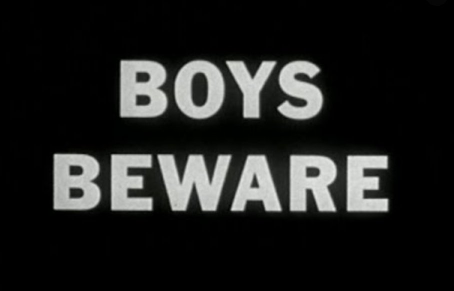 Of course, this isn't the only struggle where these kinds of images and arguments have been used to undermine liberation. It's not my place to share racist imagery, but here's some anti-gay propaganda. 'Boys Beware' is a 1955 educational film that shows gay men as predators. 14/