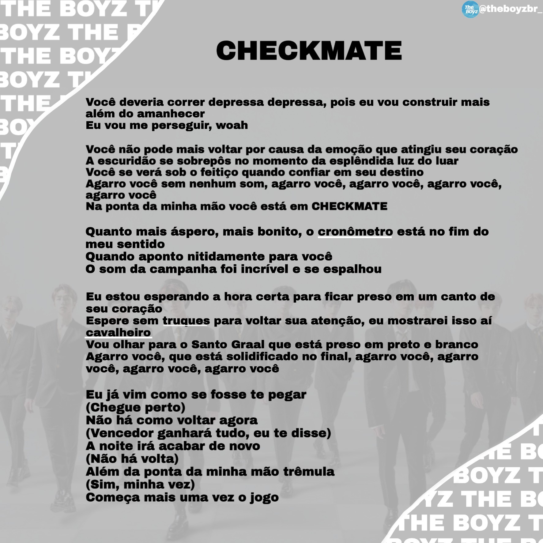 THE BOYZ Brasil on X: 📎 TRADUÇÃO DA MÚSICA CHECKMATE DO THE BOYZ! #더보이즈  #THEBOYZ #CHECKMATE @Creker_THEBOYZ @WE_THE_BOYZ  /  X