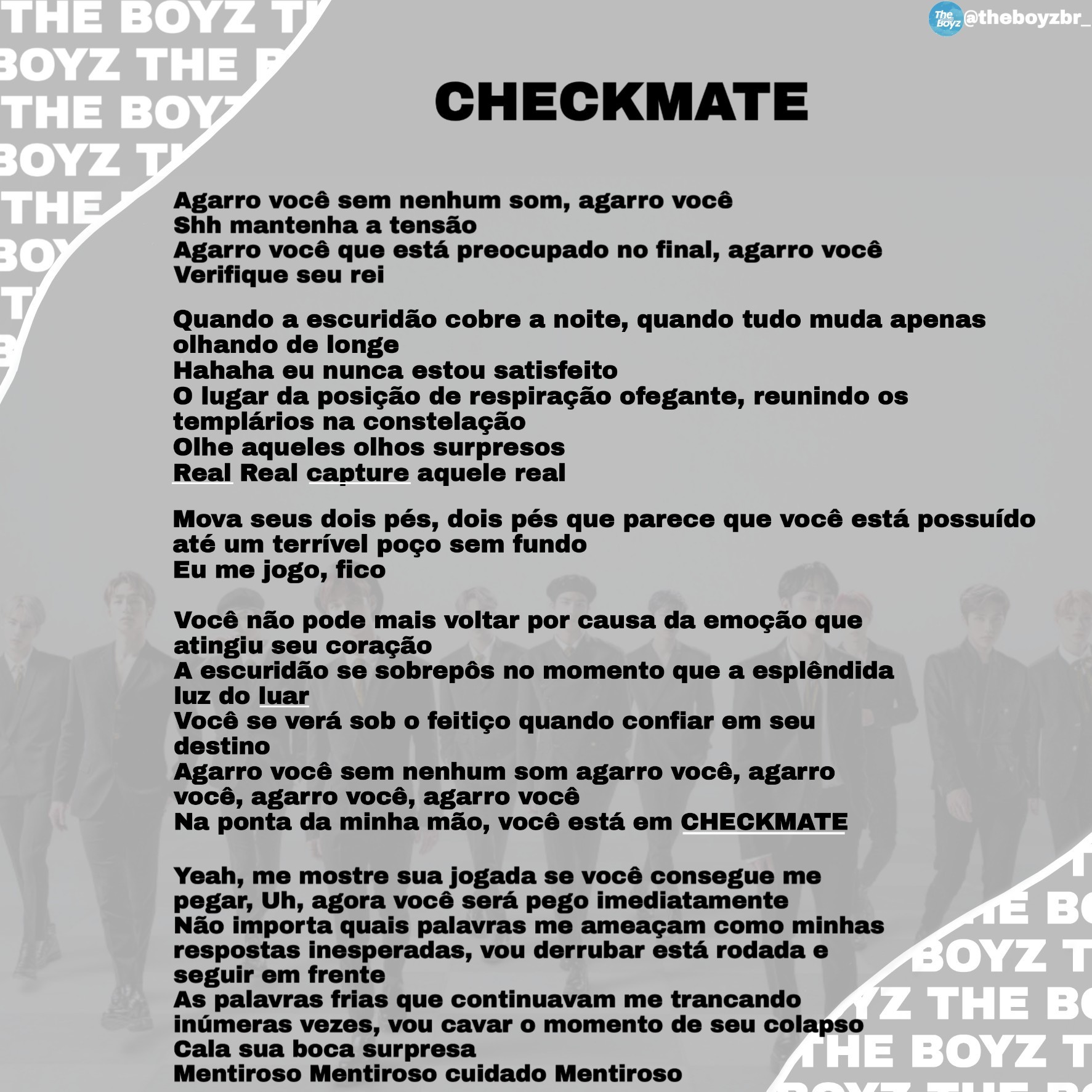 THE BOYZ Brasil on X: 📎 TRADUÇÃO DA MÚSICA CHECKMATE DO THE BOYZ! #더보이즈  #THEBOYZ #CHECKMATE @Creker_THEBOYZ @WE_THE_BOYZ  /  X