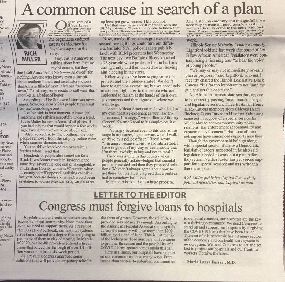 We agree with Dr. Fassari’s Letter to the Editor in the Desplaines Valley News!   Illinois hospilas need loan forgiveness!  #forgivenessforthefrontlines <a href="/SenatorDurbin/">Senator Dick Durbin</a> <a href="/SenDuckworth/">Tammy Duckworth</a>  <a href="/SenateDems/">Senate Democrats</a> <a href="/DVNNews/">DesplainesValleyNews</a> #COVID19 #COVID #coronavirus #hospitals <a href="/RepMarcyKaptur/">Rep. Marcy Kaptur</a> @RepBobGibbs