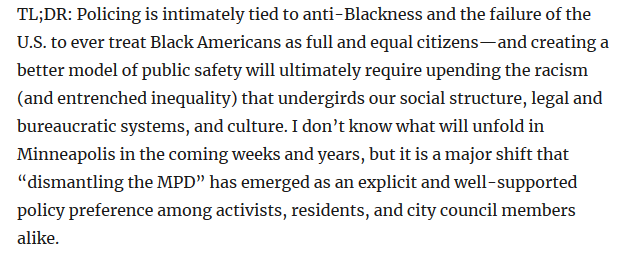 Here's the punch line. I hope the post helps provide some background info and updated local developments that's useful to folks. Pls follow some of the embedded links -- they will take you to just *some* of the  op-eds this month, many by Black activists, scholars, and leaders.