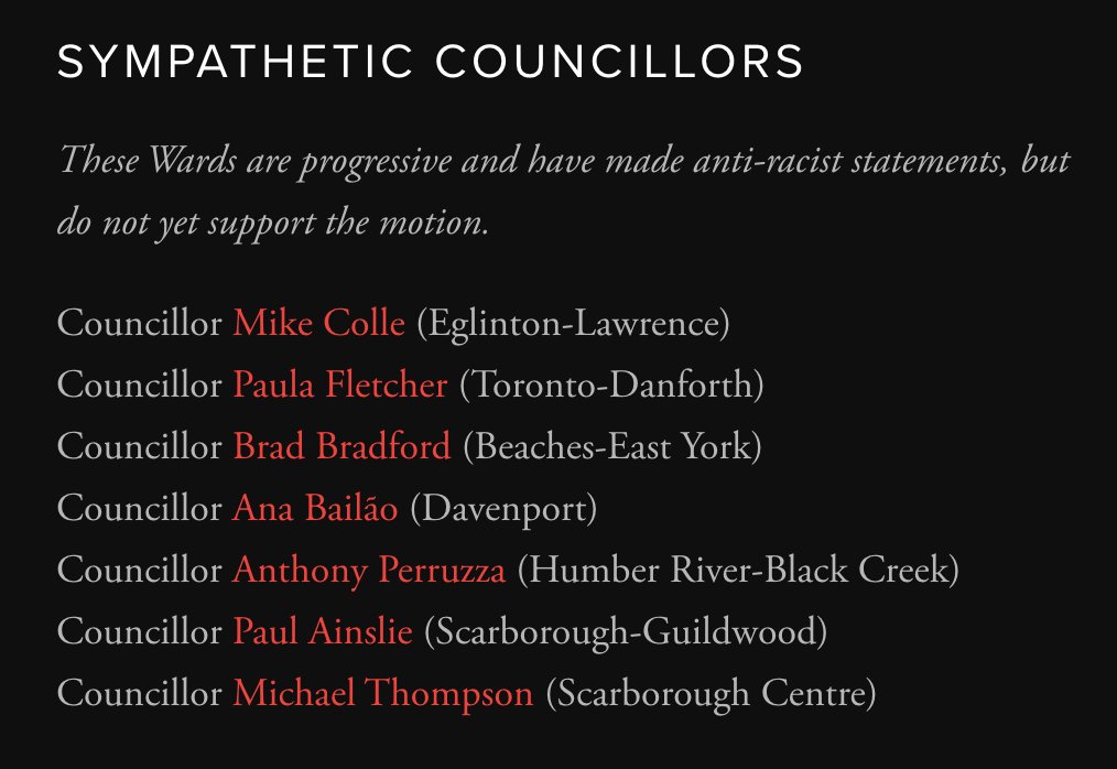 sharkdalelife's tweet photo. we need 10 more councillors to support matlow's motion to reduce the TPS budget by June 29. If you're in one of these wards it would make a big difference if you called your councillor and left a message. https://t.co/TC75moPYYm https://t.co/HCXA2elD0k