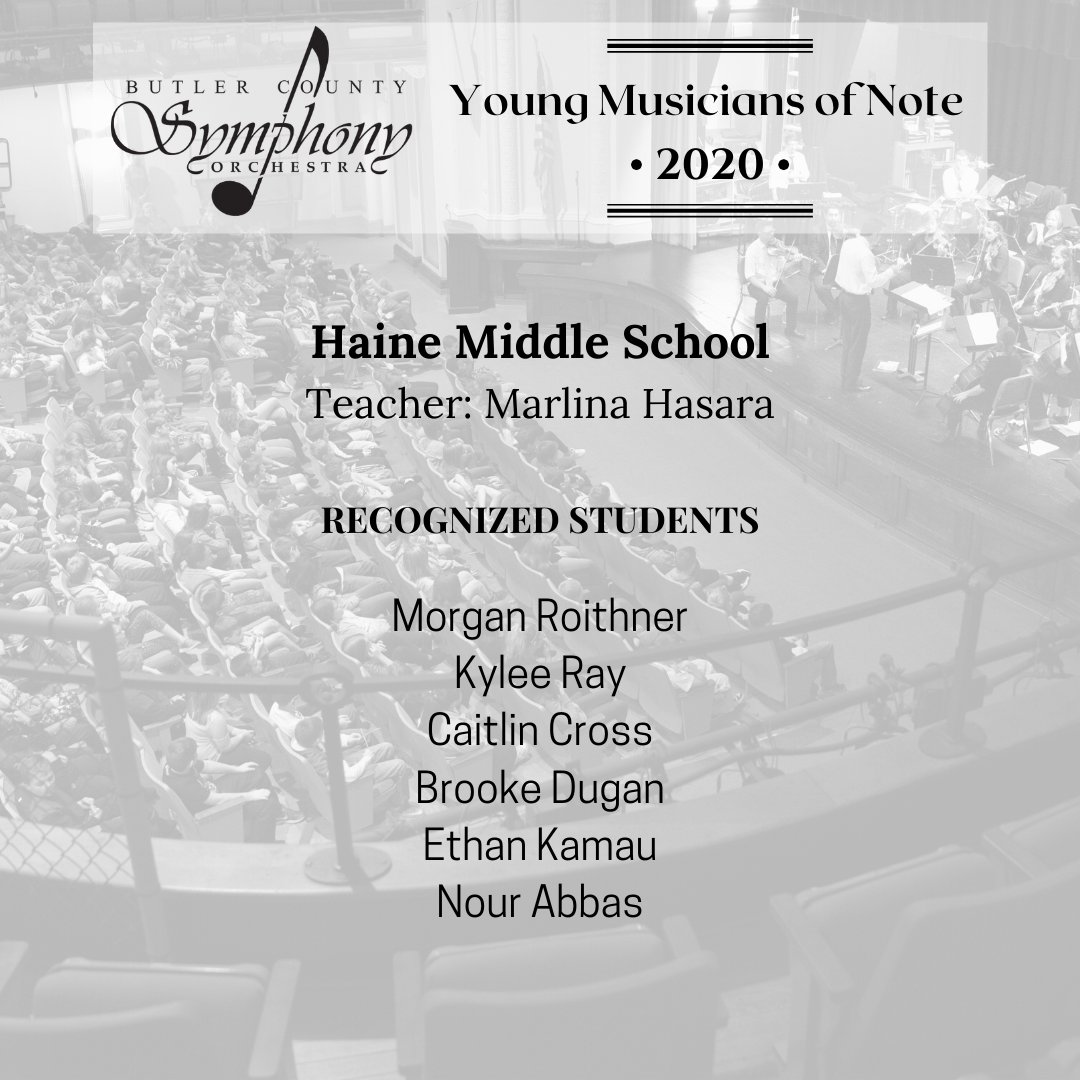 ButlerSymphony's tweet photo. Congratulations to the students from the Seneca Valley School District that were nominated as 2020 Young Musicians of Note.
We continue today by recognizing students from Haine Middle School and Seneca Valley Intermediate High School. #butlersymphony #YMON #youngmusiciansofnote https://t.co/ApbMpcBBiL