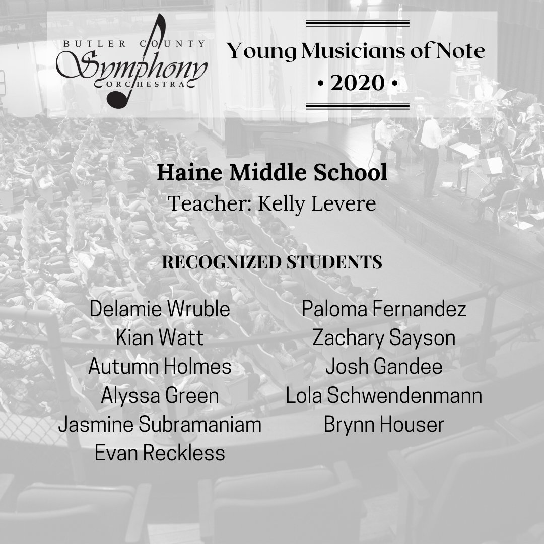 ButlerSymphony's tweet photo. Congratulations to the students from the Seneca Valley School District that were nominated as 2020 Young Musicians of Note.
We continue today by recognizing students from Haine Middle School and Seneca Valley Intermediate High School. #butlersymphony #YMON #youngmusiciansofnote https://t.co/ApbMpcBBiL