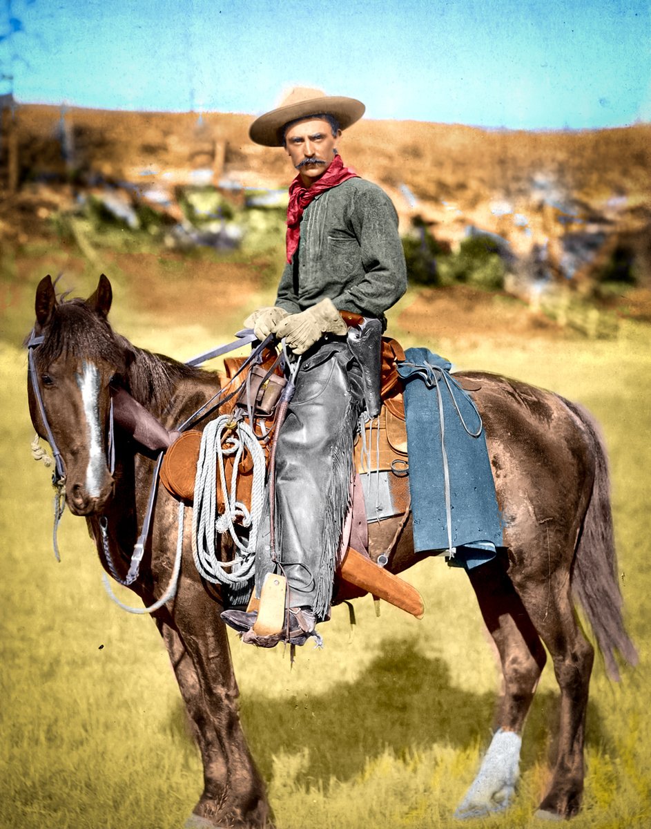 HNcolour's tweet photo. The cowboy 1887 .. #colorization #history #theoldwest #cowboy https://t.co/iw7sz7dOnq