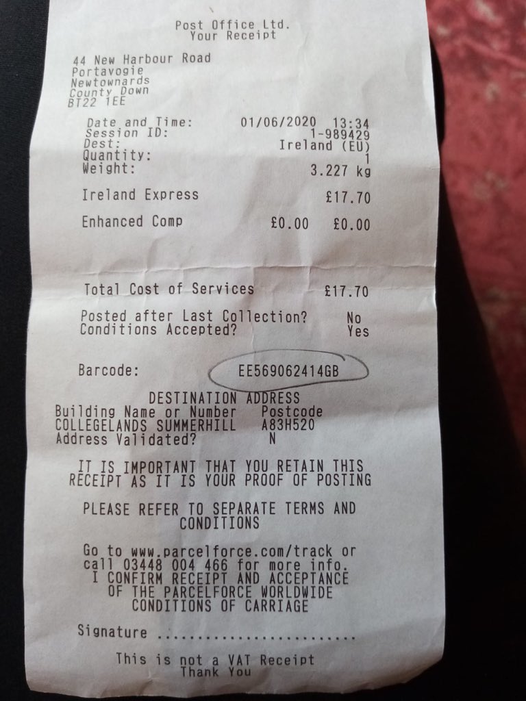 KateOCeallaigh's tweet photo. Waiting two weeks now for this parcel Held I. Depot saying insufficient address but postcode WAS added Which is Collegeland Summerhill Co Meath A83 H520 Very disappointed in parcelforce Can anyone resolve please? 0861539509 https://t.co/devBU3xk0R