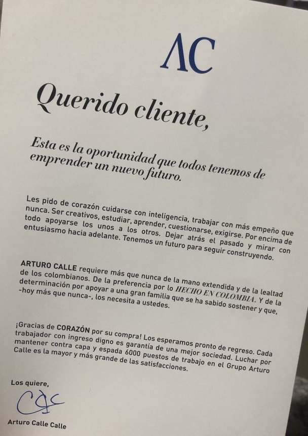 LadyHappyDrama's tweet photo. Arturo Calle logra mantener más de 6000 empleados a pesar de la crisis. Comprarle a su empresa es una manera de apoyarlo. 🙏🏼 https://t.co/YNAz6yGVrv