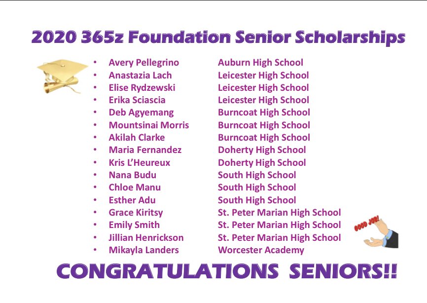 Congratulations to this years 365z scholarship beneficiaries. 
Students are voted in by their own schools based on observed acts, kindness essays, and other criteria. Thank you for carrying our message and congratulations!!  Good luck in your next endeavors. 🤩🥳 🎓 📚