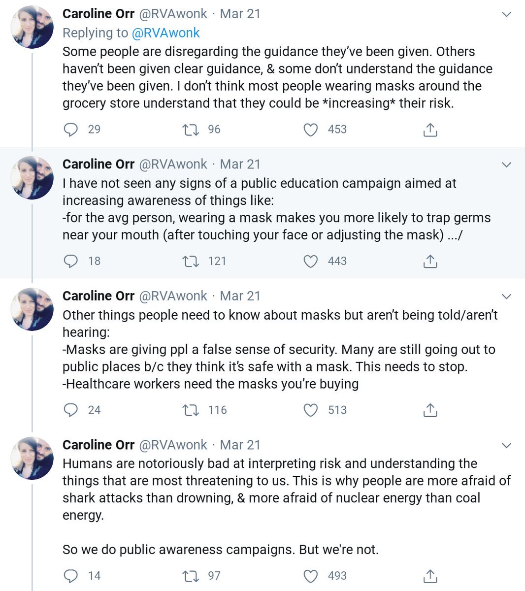 How we got here: we were told that masks increased wearer's risk compared to no masks—and many experts and media parroted this uncritically despite absolute lack of evidence for this. And I could point to asymptomatic transmission in mid-March because there were already papers.