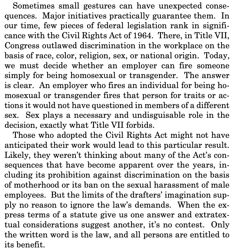 neal_katyal's tweet photo. Today's Supreme Court decision is a tremendous loss for the Trump Administration, which has consistently and relentlessly sought to deny protections to LGBT people.  On the right below, what Trump's lawyers told the Supreme Court. On the left, what the Supreme Court said about it https://t.co/KpdMRGush7