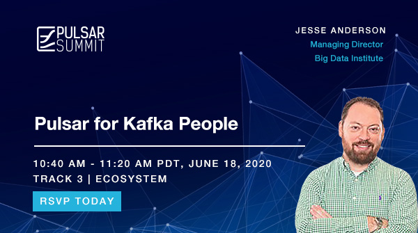 StreamNative (@streamnativeio) on Twitter photo At #PulsarSummit2020, <a href="/jessetanderson/">Jesse Anderson</a> from <a href="/BigDataIns/">BigDataInstitute</a> will give people who are choosing between #ApachePulsar and #ApacheKafka to have a more accurate and in-depth understanding of the differences between them.
pulsar-summit.org/sessions/pulsa… At #PulsarSummit2020, <a href="/jessetanderson/">Jesse Anderson</a> from <a href="/BigDataIns/">BigDataInstitute</a> will give people who are choosing between #ApachePulsar and #ApacheKafka to have a more accurate and in-depth understanding of the differences between them.
pulsar-summit.org/sessions/pulsa…
