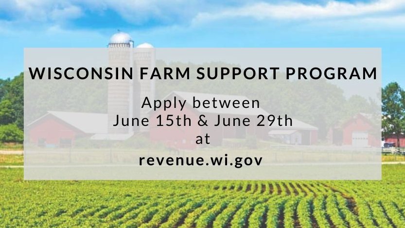 WIAssemblyGOP's tweet image. The Wisconsin Farm Support Program is now taking applications. Payments from the program range from $1,000 to $3,500. Visit revenue.wi.gov to apply. #wifarmers #Wisconsin