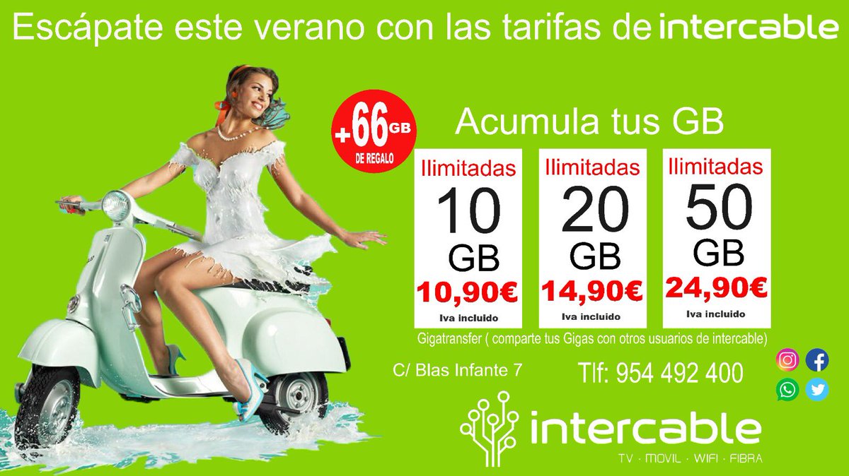 intercablefibra's tweet photo. 🏃‍♀️🏃Escápate este verano 😎 con las tarifas 📝de Intercable! 

Consulta condiciones en oficina. 

@Laroda
 @sevilla
 @spain
 #intercablesiemprecontigo https://t.co/TrEiDDcJpo