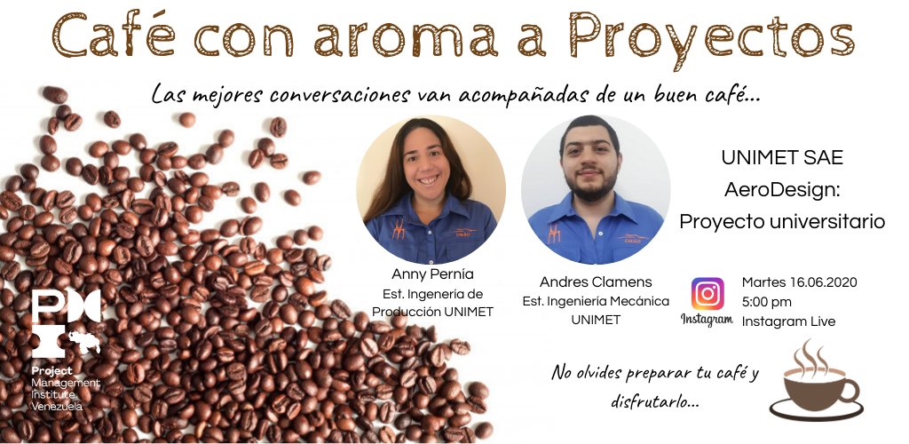 PMI_V's tweet photo. En la iniciativa @proyectousad , estudiantes universitarios trabajan como equipo para diseñar, construir y competir internacionalmente con sus modelos aeronáuticos.
Acompáñanos en #CafeConAromaAProyectos mañana 16.06 por IG LIVE @pmi_v a las 5pm
#Venezuela #PMIV #QuedateEnCasa https://t.co/uHcjiTk56v
