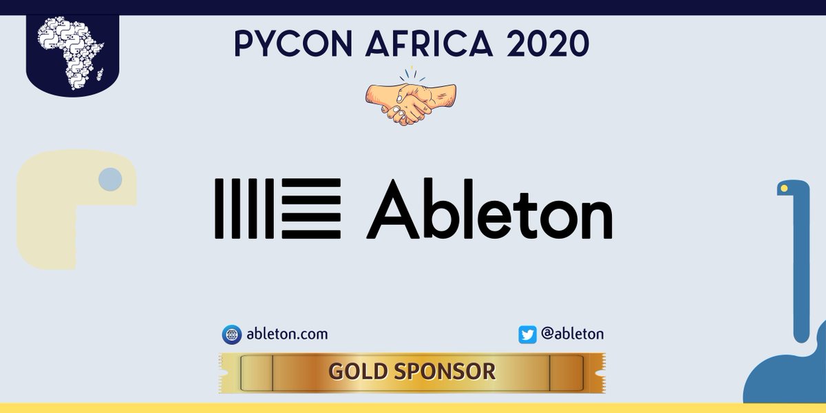 We are pleased to announce <a href="/Ableton/">Ableton</a> as a Gold #Sponsor for #PyconAfrica2020! 🎉🎉

At #Ableton, we make Live, Push and Link — unique software and hardware for music creation and performance. 

🔗bit.ly/A-PA20

#PyCon