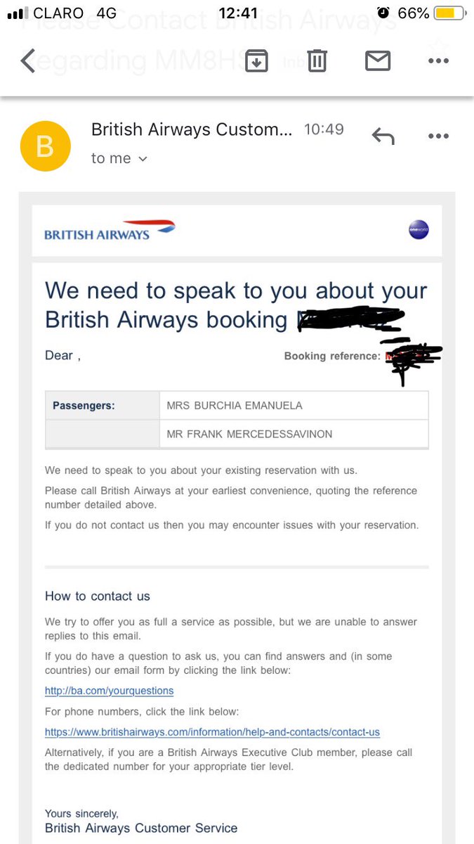 Emmapix1's tweet image. Called @British_Airways 9:38 am to check the #flightstatus and 10:49 received below email. #strandedabroad for over 3 months no communications at all. Need to come back #home @BritishAirwSUCK