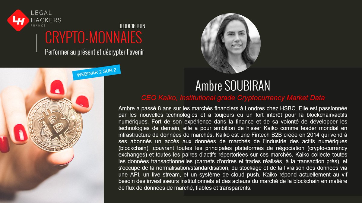 LegalParis's tweet photo. Le Webinar "CRYPTO-MONNAIES - Performer au présent et décrypter l’avenir", c'est ce jeudi 18 juin. Decouvrez la bio des speakers

RSVP: https://t.co/MNgFK6gGKY

@LeJournalDuCoin
@BitConseil
@KaikoData
 #talao #cryptonews #legalhack #blockchain #bitcoin https://t.co/SVDmQKqs7C