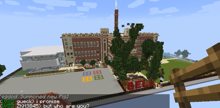 BellTechCo's tweet photo. Kudos to the @AGBellSchool 8th grade team and Mr. Schoenbeck who spent the past month building Bell in @Minecraft. We're looking forward to using Minecraft:EDU @PlayCraftLearn with students this week. @ChiPubSchools #BelieveinBell #MinecraftMonday #Minecraft https://t.co/Cpfm9wkDC4