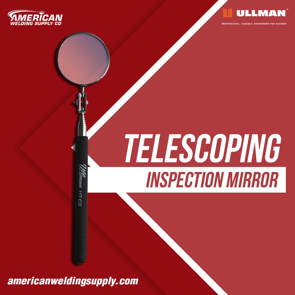 WeldingAmerican's tweet photo. Get a hold of this inspection mirror with stainless steel telescoping handle and comfortable textured cushion grip. Its reach goes from 6-1/2" to 29-1/2".

#AmericanWeldingSupply #LincolnElectric #Miller #Perkins #WeldingShop #WeldingSupplies #WeldingEquipment #WeldingAccessories https://t.co/p5DTOi4er8