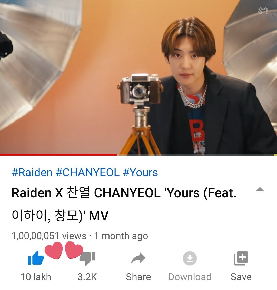Congratulations! #CHANYEOL x Raiden's 'YOURS' song has surpassed 10 Million views on youtube🥳🎊

Lets continue streaming and cherish this song all time. Please like and leave positive comments❤️

🔗youtu.be/N2dsnGc7TFk

#WillBeYOURSForever
#찬열 #チャニョル #灿烈
@weareoneEXO