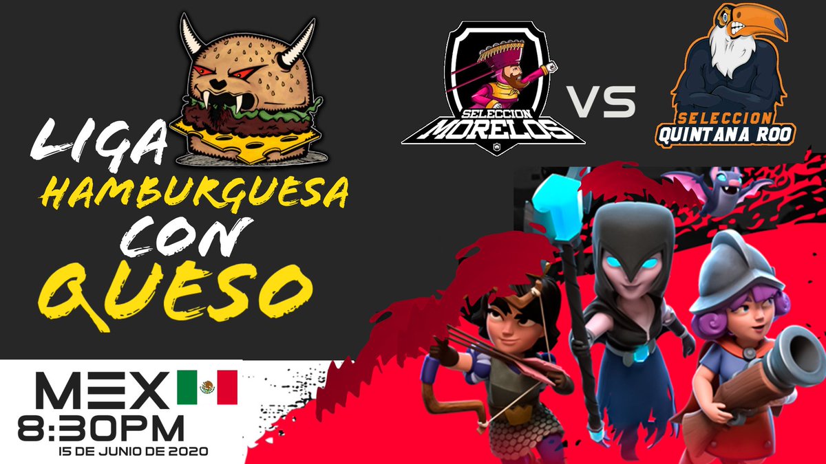 El 15 de junio de 2020 LIGA DE ESTADOS DE MÉXICO 🇲🇽 Hamburguesa Con Queso 🍔🧀 de Clash Royale @CRMorelos Vs <a href="/SelQuintanaRoo2/">Sel Quintana Roo CR</a> A las 9:30PM🇲🇽
Por el Canal de YouTube de LIGA HamburguesaConQueso🍔🧀
YouTube:youtube.com/channel/UCydtg….
#LHCQMx🍔🧀 #LigaHamburguesaConQ🍔🧀