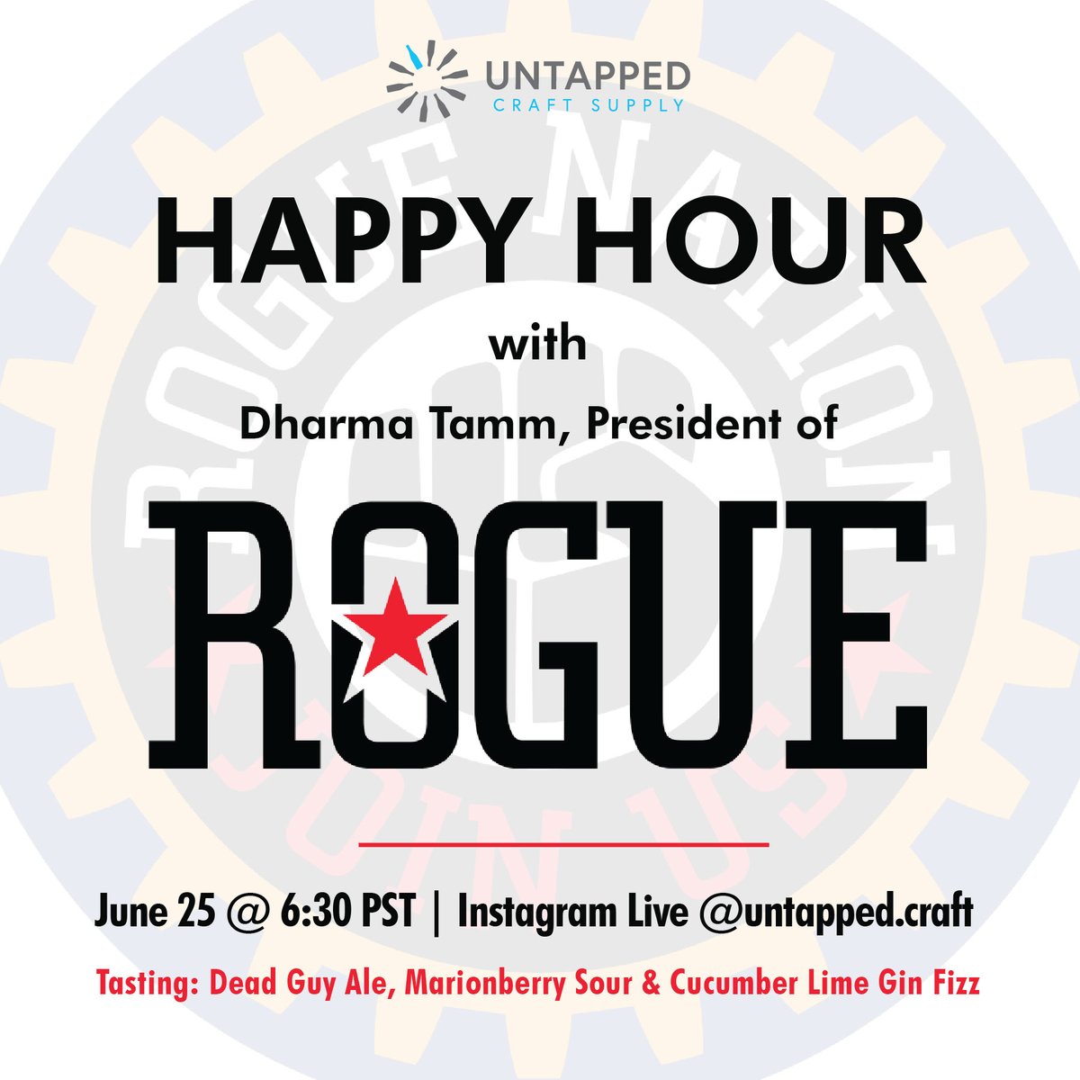 UNTAPPED Craft Supply (@untappedcraft) on Twitter photo UnTapped Happy Hour #3 is coming up next Thurs @ 6:30PST!
Tune in, taste along with us and learn all about <a href="/RogueAles/">Rogue Ales & Spirits</a> President, Dharma Tamm. #SoExcited !
untapped.ca/online-events #beer #beertasting #happyhour UnTapped Happy Hour #3 is coming up next Thurs @ 6:30PST!
Tune in, taste along with us and learn all about <a href="/RogueAles/">Rogue Ales & Spirits</a> President, Dharma Tamm. #SoExcited !
untapped.ca/online-events #beer #beertasting #happyhour