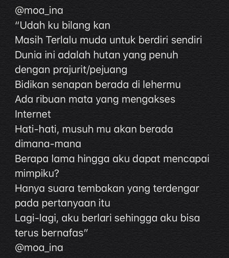 Moa Ina Auf Twitter Kemudian Lirik Berapa Lama Hingga Aku Dapat Mencapai Mimpiku Hanya Suara Tembakan Yang Terdengar Pada Pertanyaan Itu Lagi Lagi Aku Berlari Sehingga Aku Bisa Bernafas Ini Menggambarkan Org2 Yg Terlalu