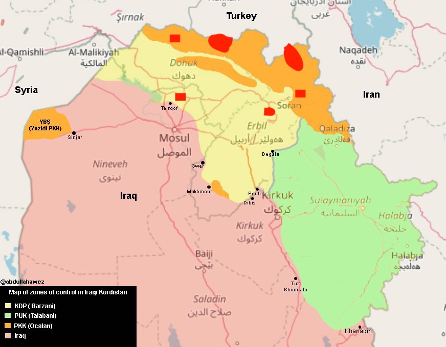 O Xrhsths Ali Azawi عـلي عزاوي Sto Twitter خريطة سيطرة على أقليم كردستان العراق الأخضر الأتحاد الوطني عائلة طالباني الأصفر الحزب الديمقراطي عائلة بارزاني البرتقالي حزب العمال الكوردي التركي