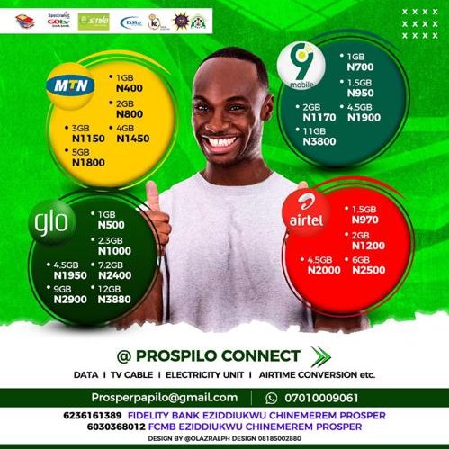 Courtesy of, @Uzoamak64333054.... #Prospilo_Connect will be giving N1000 worth of Data to 4 Titans. Comment with the your network using the Tags #OdogwuTacha #TachaPrenuer