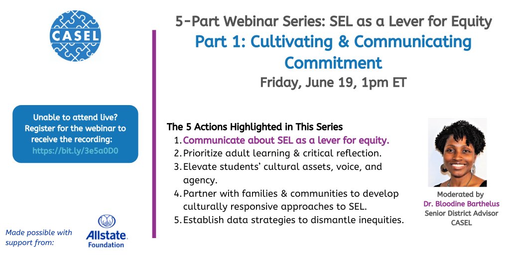 caselorg's tweet photo. Friday, 6/19, 1pm ET, we’re kicking off a series of five webinars focusing on using #SEL as a lever for #equity. We’ll start with cultivating &amp; communicating commitment. Spread the word by inviting a colleague to dig into this series with you. Register: https://t.co/yxTiyB89OH https://t.co/xIt1Or6xPc