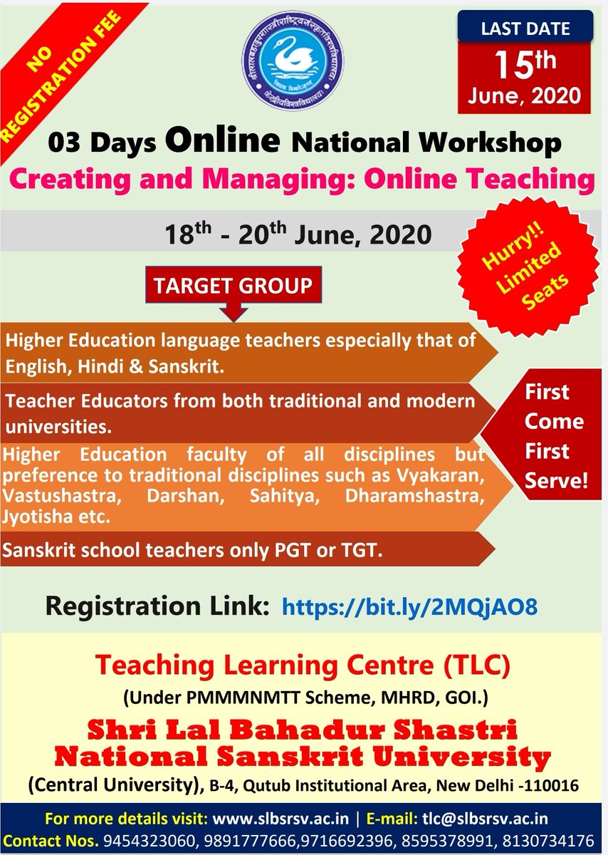 RicTvBharat's tweet photo. Shri Lal Shastri National sanskrit university organizing tgree days Online #National_Workshop @slbsnsu @rkpandeylbs #ऋग्वार्ता #संस्तृतम् https://t.co/llt1TDatHy
