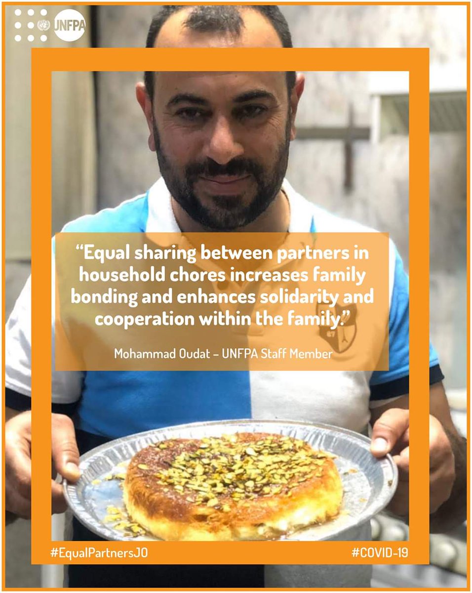 UNFPAJordan's tweet photo. How do you contribute as an equal partner at home in these particular times?
Join Mohammad and raise awareness on gender equality through our #EqualPartnersJO campaign during #COVID19 by sharing this post, or by sending us your 📸 while helping out your 👫! https://t.co/Iuwf5btEuQ