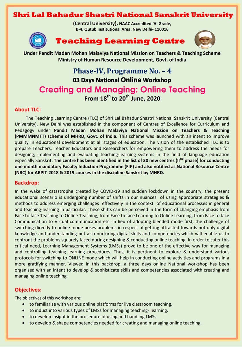 RicTvBharat's tweet photo. Shri Lal Shastri National sanskrit university organizing tgree days Online #National_Workshop @slbsnsu @rkpandeylbs #ऋग्वार्ता #संस्तृतम् https://t.co/llt1TDatHy