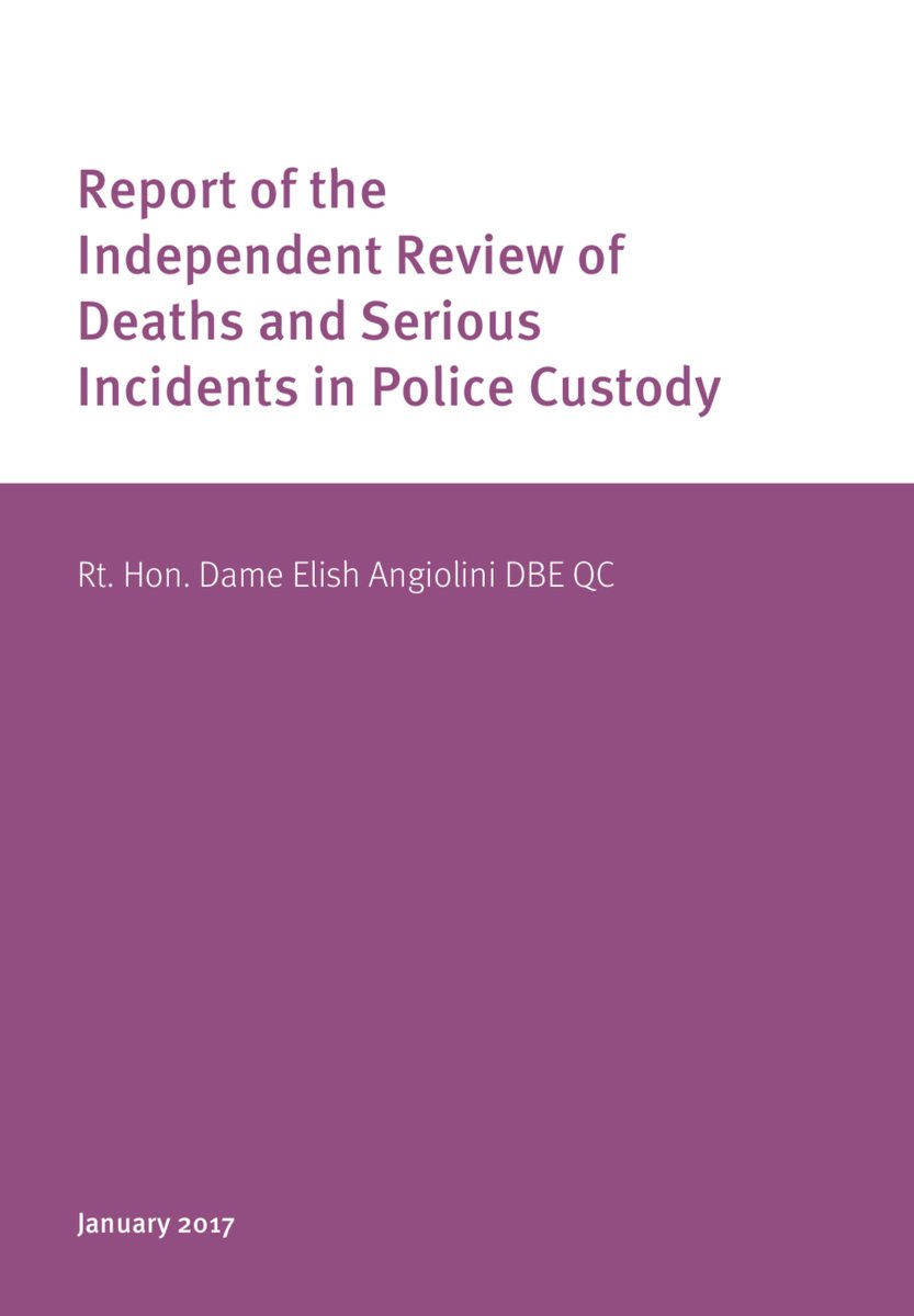 Report of the Independent Review of Deaths and Serious Incidents in Police Custody.By Rt. Hon. Dame Elish Angiolini DBE QCTotal Recommendations: 1106 January 2017PDF:  https://assets.publishing.service.gov.uk/government/uploads/system/uploads/attachment_data/file/655401/Report_of_Angiolini_Review_ISBN_Accessible.pdf #BlackLivesMatter  