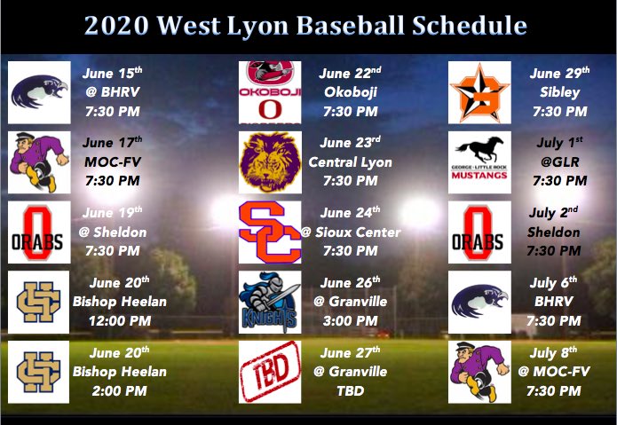 It is opening day!!  Check out the 2020 schedule below!  See you in Rock Valley tonight!