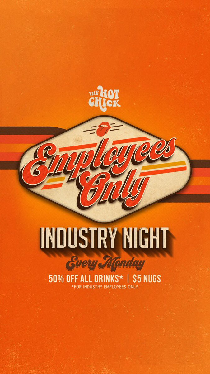 #ServiceIndustry Employee Night @ #TheHotChick #OldTownScottsdale
🍹 50% all booze 🐔 $5 Nugs 📅 Every Monday! 📱 480.255.7733📍 #Google g.page/thehotchickaz?…
