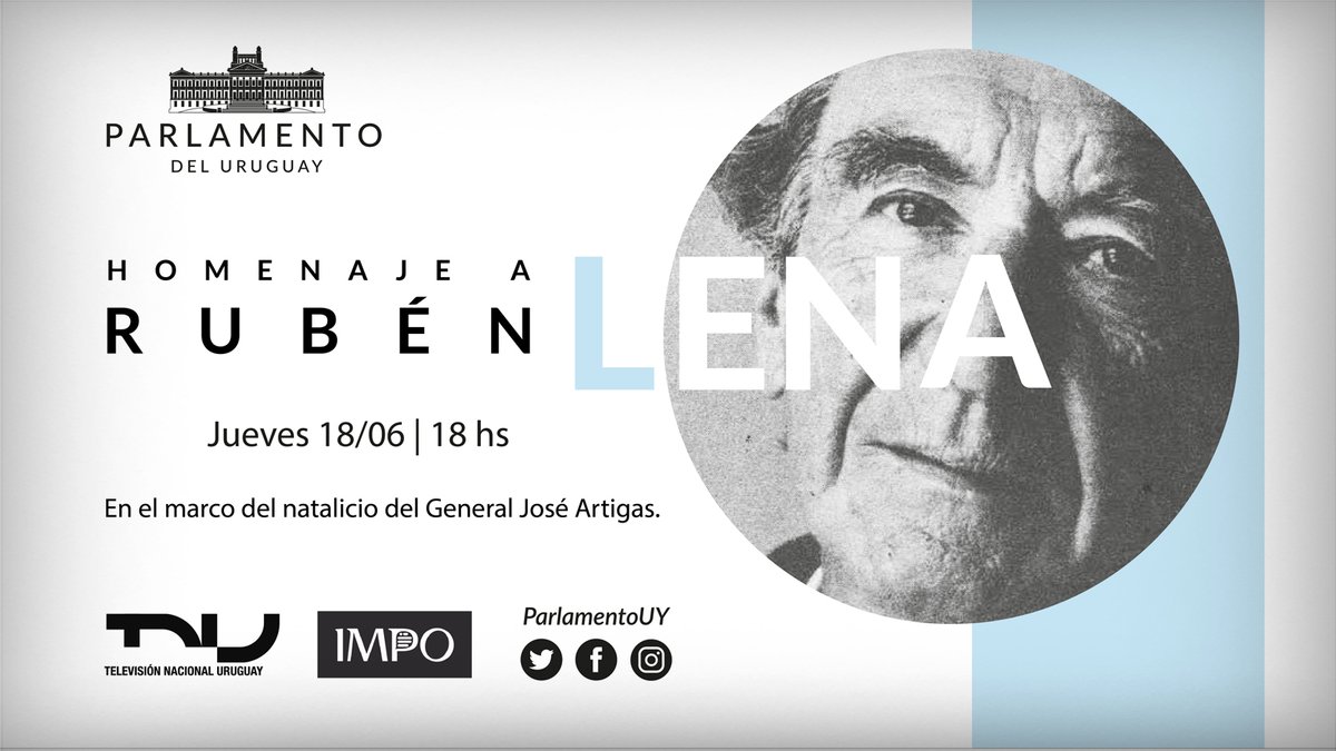 #PantallaIMPO
El jueves 18 de junio 18.00 h. <a href="/Parlamento_UY/">Parlamento del Uruguay</a> brinda homenaje al Maestro Rubén Lena, la ceremonia se podrá ver en Pantalla IMPO con la transmisión de @TNUtvpublica.

#IMPOrtaQueLoSepas #IMPOuy #Uruguay #NatalicioDeArtigas