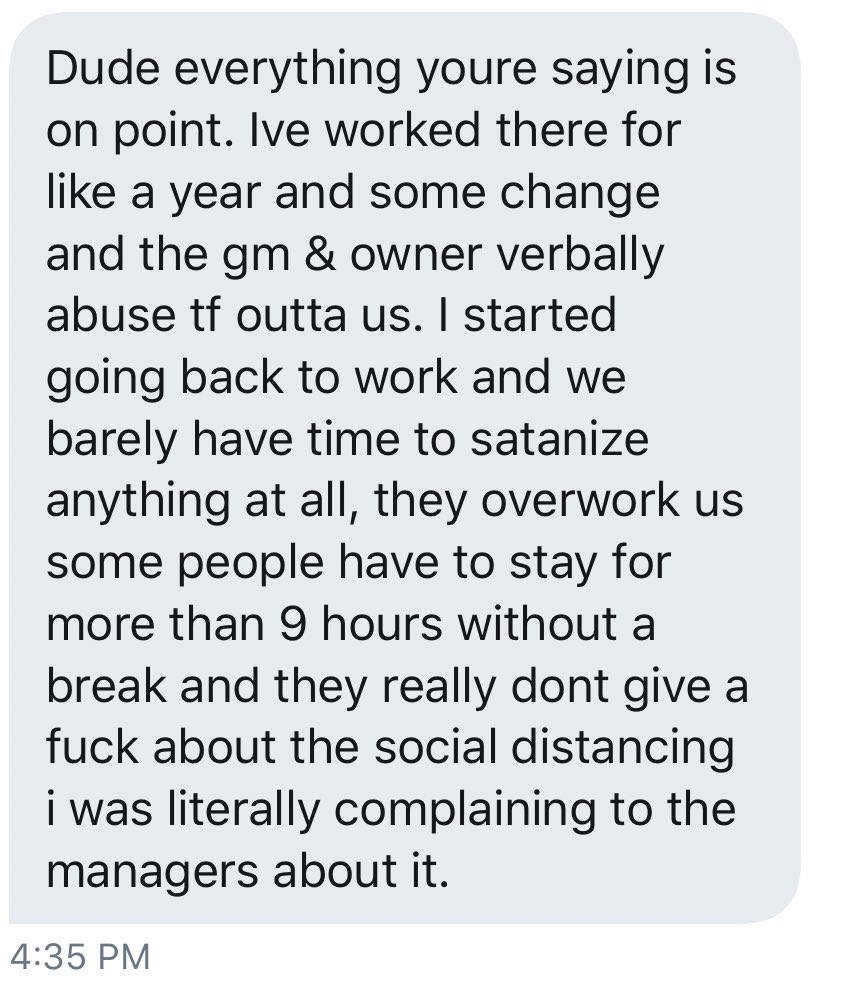 GEN NOT EVEN GIVING THEIR EMPLOYEES BREAKS??? THIS IS LITERALLY ILLEGAL.