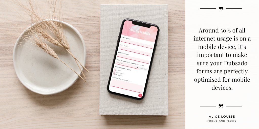 thefreelanceesc's tweet image. Around 50% of all internet usage is on a mobile device, it’s important to make sure your Dubsado forms are perfectly optimised for mobile devices. #CRM #formsandflows  formsandflows.com/dubsado-form-f…